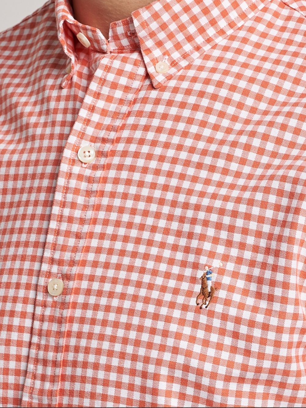 RALPH LAUREN MENS ORANGE/white GINGHAM CLASSIC FIT BUTTON DOWN NWOT SIZE MEDIUM